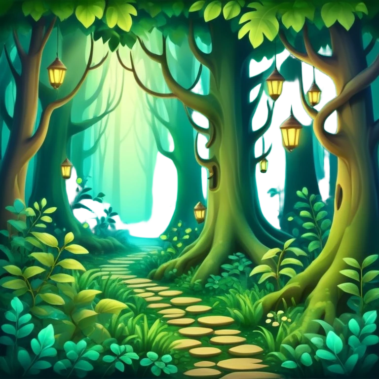 enchanted forest with dense foliage and soft magical glow, mysterious vibe emoji
