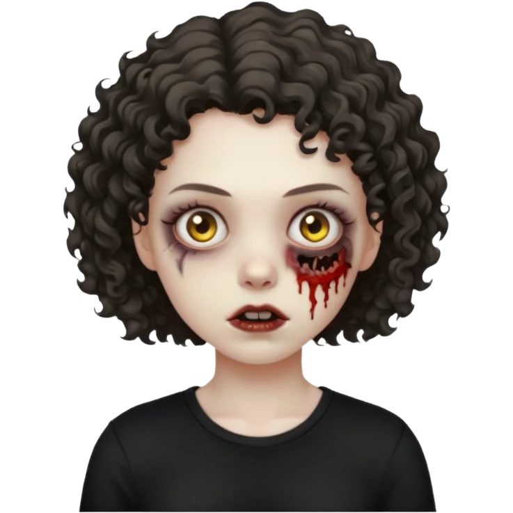 Zombie girl emoji com cabelo curto cacheado com uma blusa preta emoji