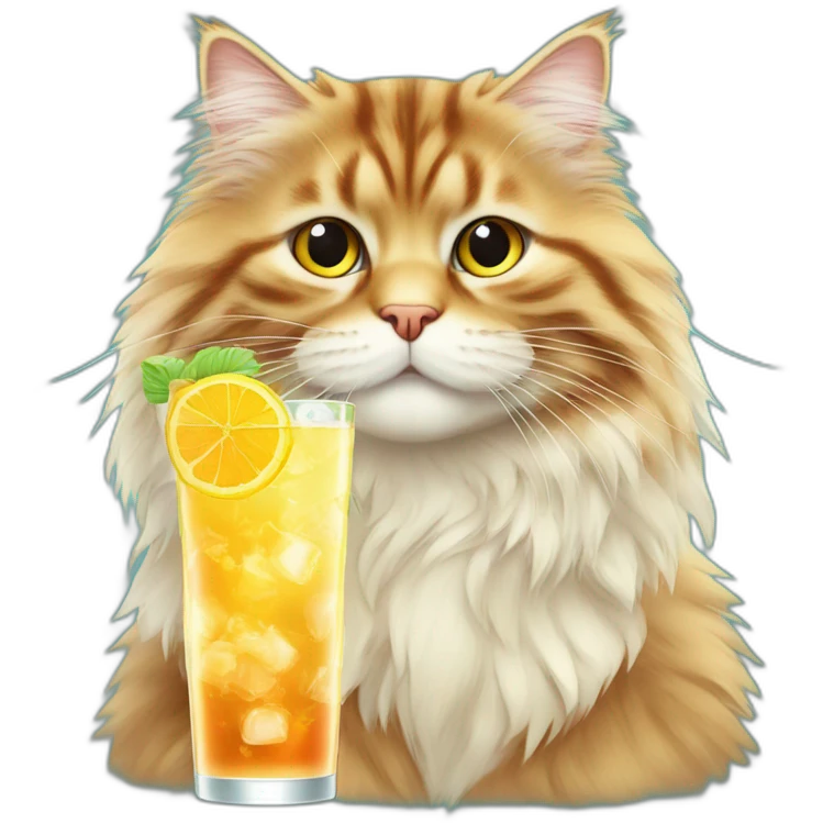Siberian cat With cocktail at summer emoji