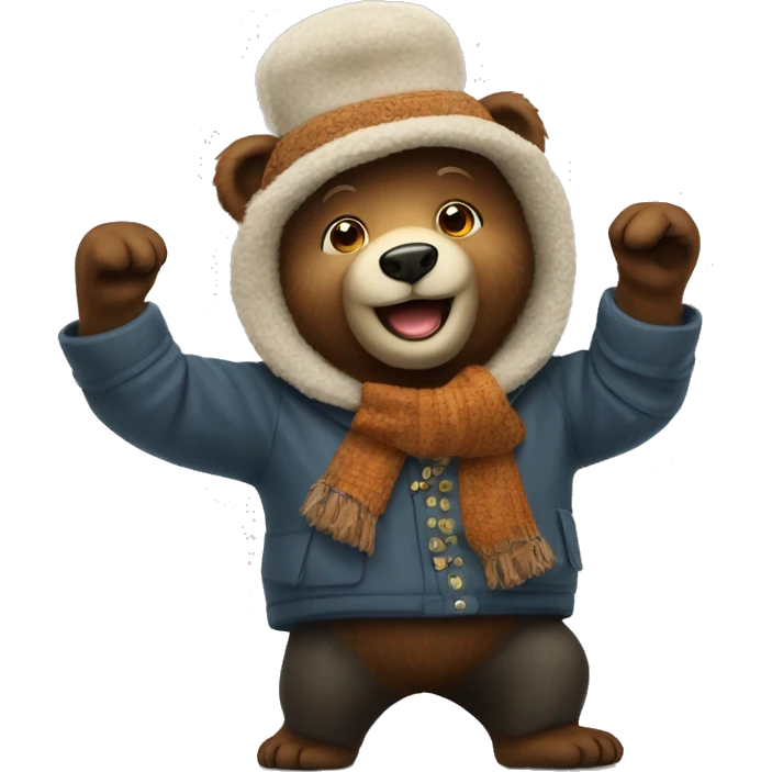 dancing bear in Ushanka emoji