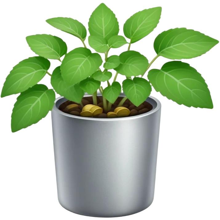 Young sprouts of Plectranthus Verticillatus with perfectly circular coin-shaped leaves in a silver metallic pot emoji