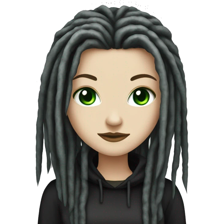 White girl, anonymous, cyberpunk black dreadlocks, green eyes  emoji