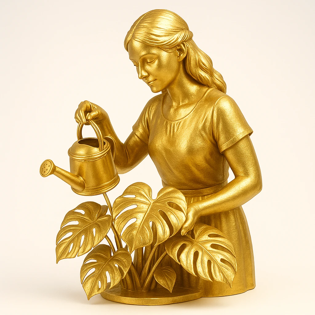 woman watering her monstera plant emoji