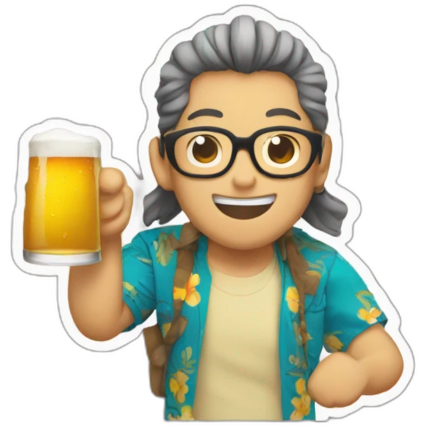 Japanese wearing glasses alohashirt is holding beer emoji