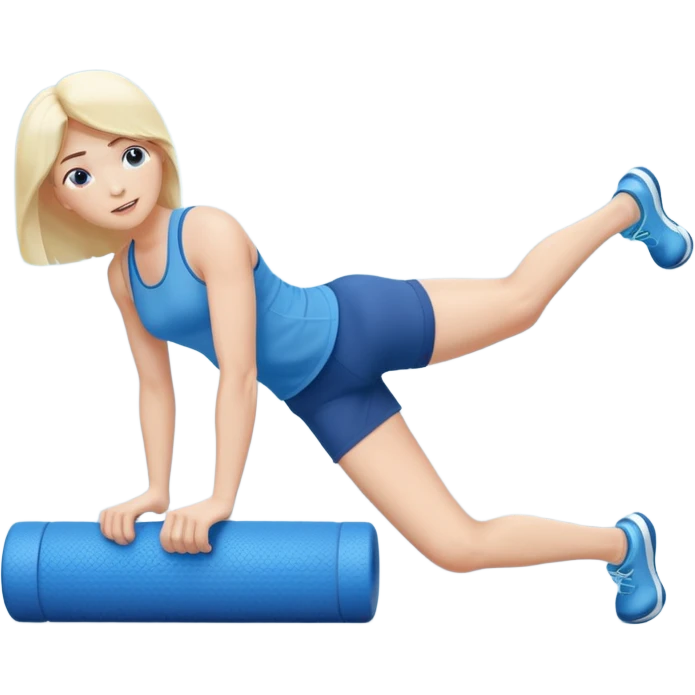 “A realistic emoji of a person using a foam roller on their legs, showing muscle relaxation and stretching, with calm blue tones and a focused expression.” emoji