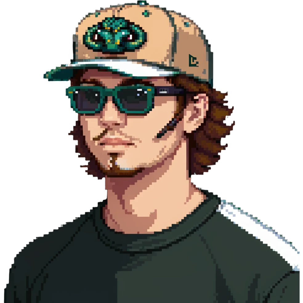 guy with brown hair, baseball cap, wearing polarized Pit Viper glasses emoji