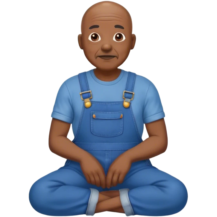 Old bald black man sitting wearing overalls emoji