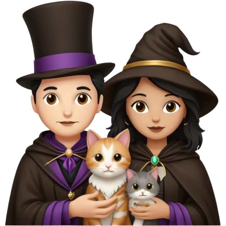 magician couple and their pet cat emoji