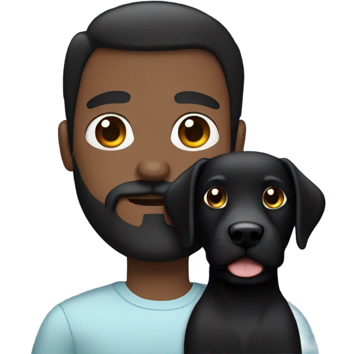 Blue eyes Dark hair man beard and mustache holding black Labrador  emoji