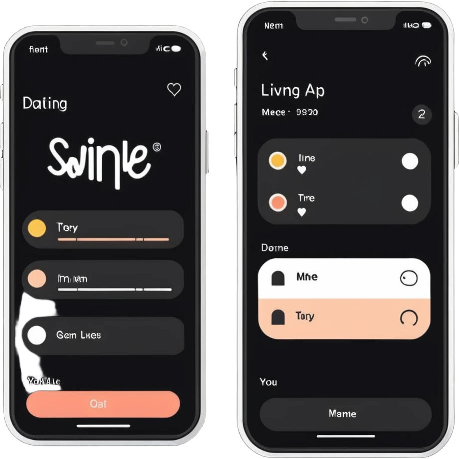 dating app swipe interface on phone but with living room designs instead of people profiles, with swipe left and right indicators emoji