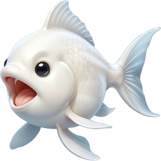 Cinematic Cute Yawning White Goldfish Portrait Emoji, Head tilted slightly with a dramatic, wide-open yawn, showcasing a smooth, pure white body with graceful, flowing fins, eyes barely open in drowsy contentment, Simplified yet irresistibly adorable features, highly detailed, glowing with a soft, cozy glow, high shine, relaxed yet expressive, stylized with a touch of whimsy, bright and endearing, soft glowing outline, capturing the essence of a sleepy yet affectionate goldfish, so drowsy it feels like it could float out of the screen and curl up for a nap! emoji
