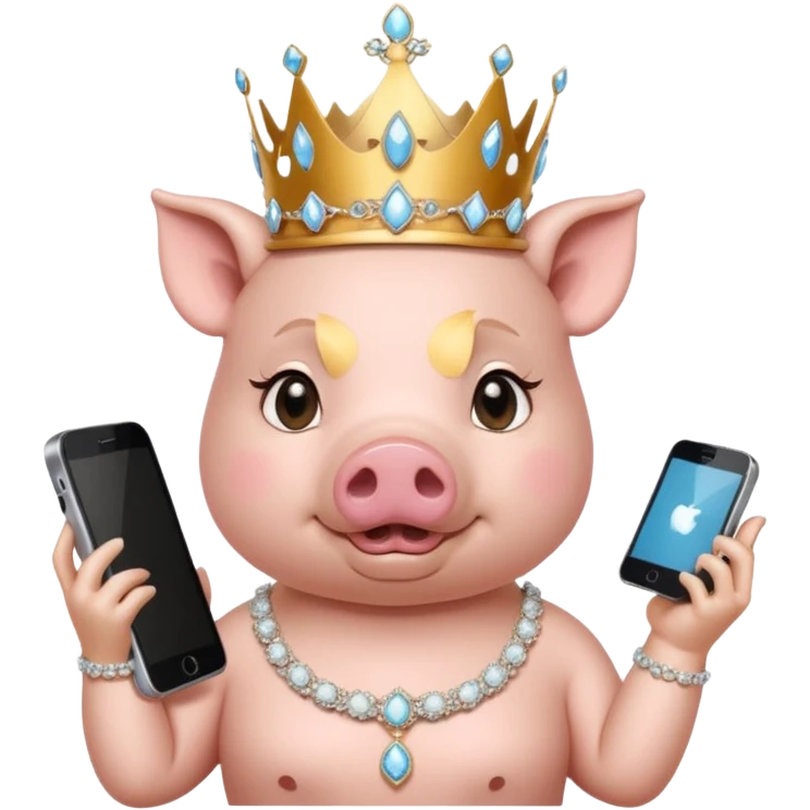  rich princess pig scrolling an ornate cell phone emoji