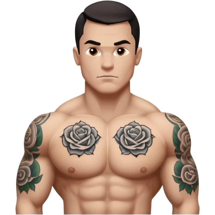 tattoo man, white skintone, more highlight the tattoo, body builder, tatto on chest. emoji