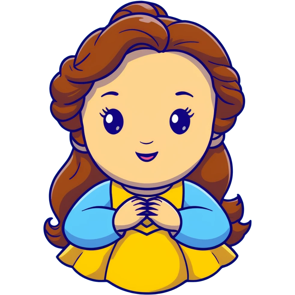 Disney Princess Belle from Beauty and the Beast with brown hair and face with freckles, yellow dress emoji