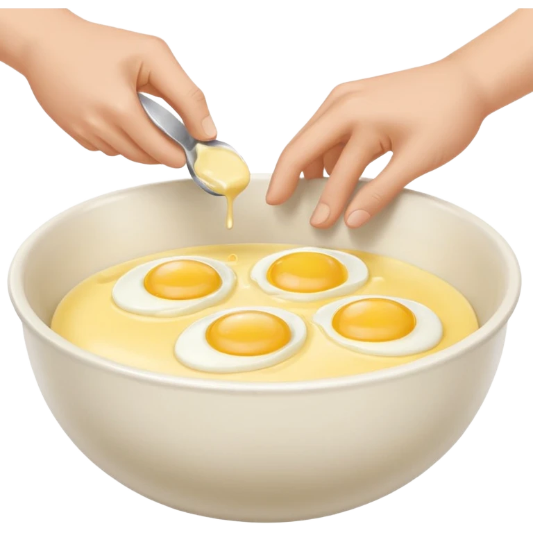 baking preperation with mixing bowl with uncracked eggs and butter emoji
