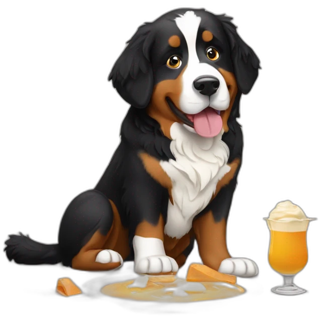 bernese mountain dog eating swiss fondue emoji