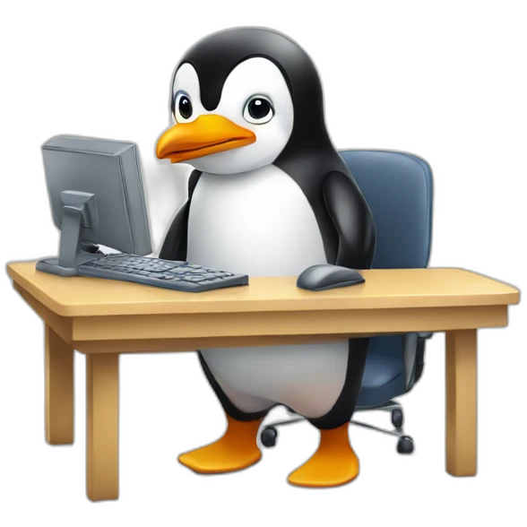 Penguin working on computer emoji