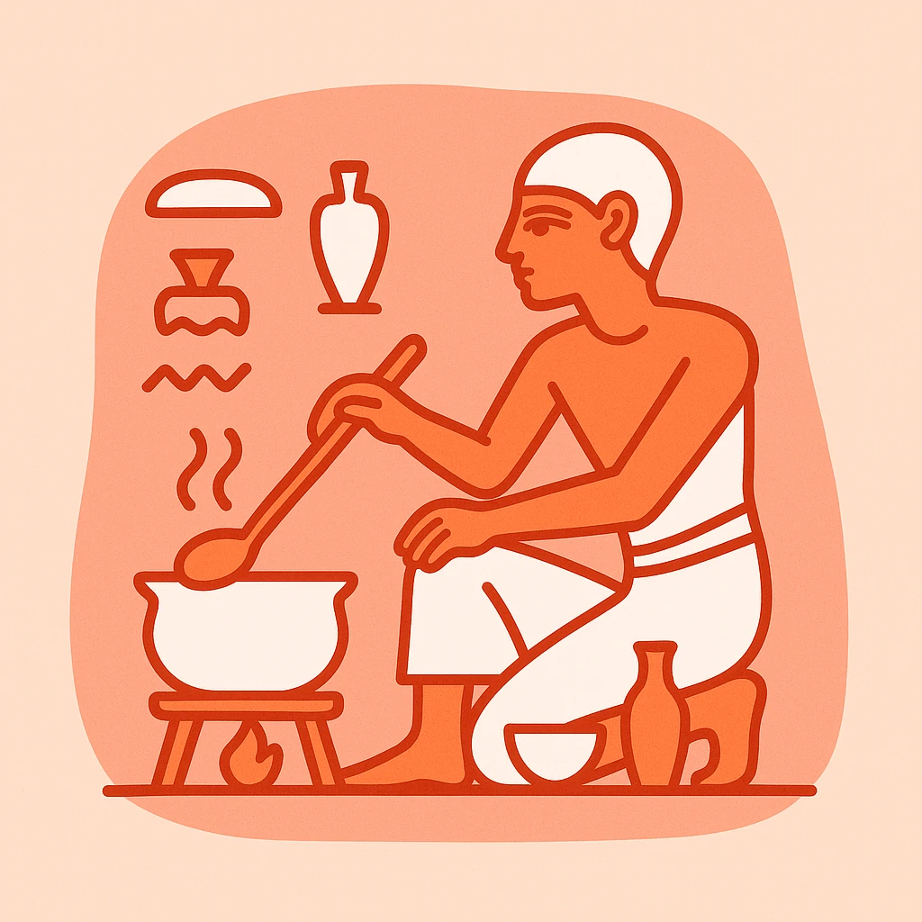 ancient Egyptian cooking scene in hieroglyphic style emoji