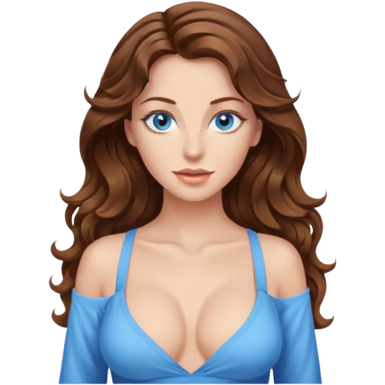 Extra Long wavy hair, brown hair, blue eyes Caucasian not young sexy clothes boobies emoji