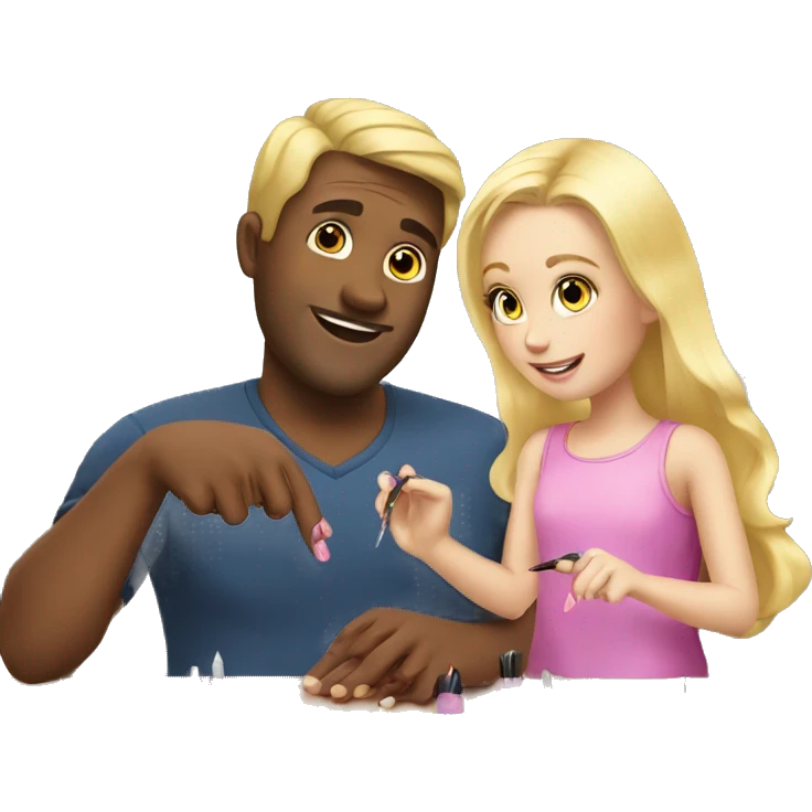 blonde daughter gives blonde dad a manicure emoji