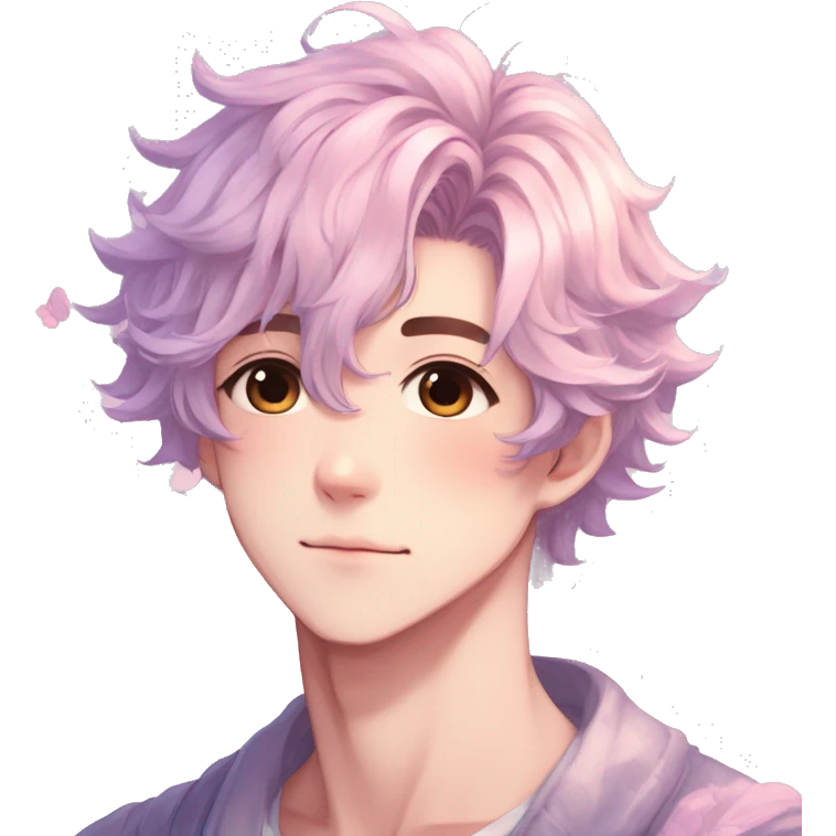 Gorgeous pastel anime style shojo man with blushing face and butterflies aesthetic and pretty hair trending style emoji