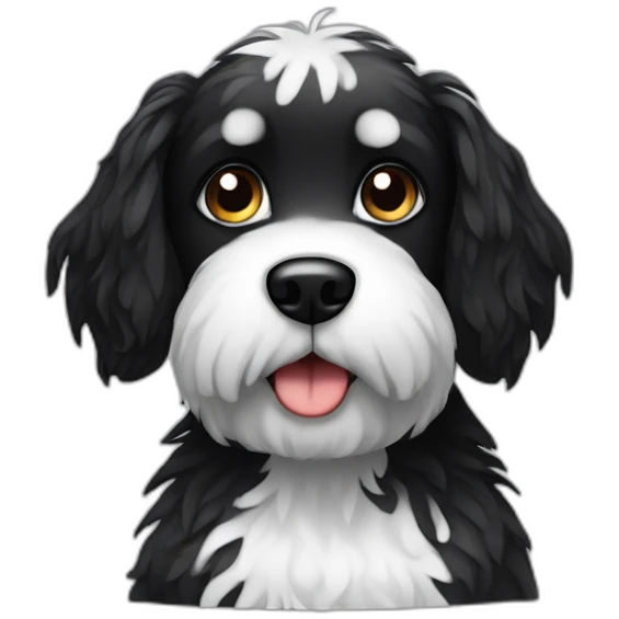 Sitting Hairy Black wet dog with white stripes emoji