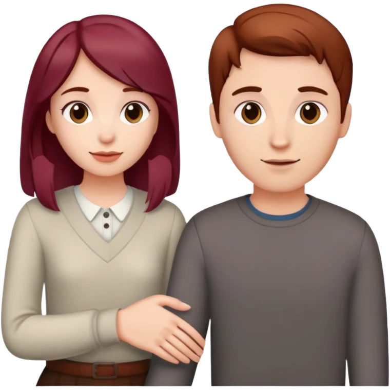 Burgundy haired girl holding brunette boyfriends hand emoji