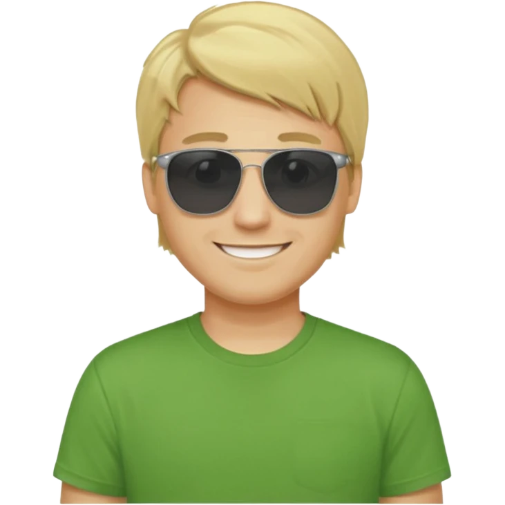Mann, blond, sonnenbrille, grünes t-shirt, lächelns emoji