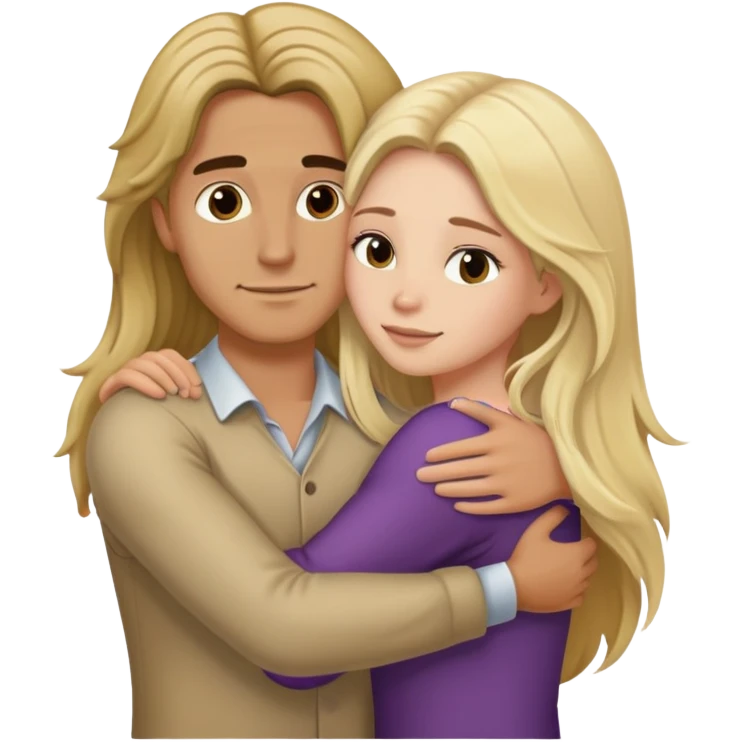 Long haired Blonde woman hugging a tan long haired, brunette man emoji