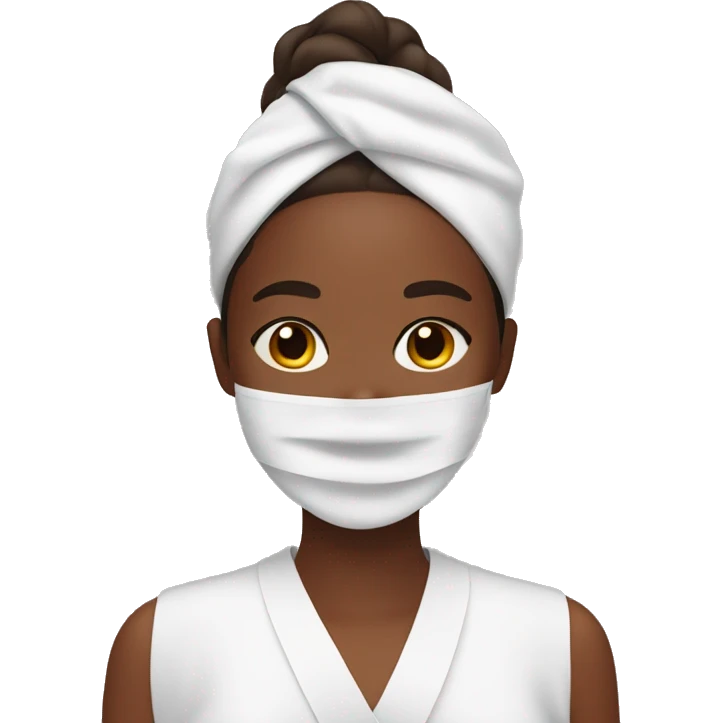 Woman with brown skin. Putting on skincare sheet mask on her face. emoji