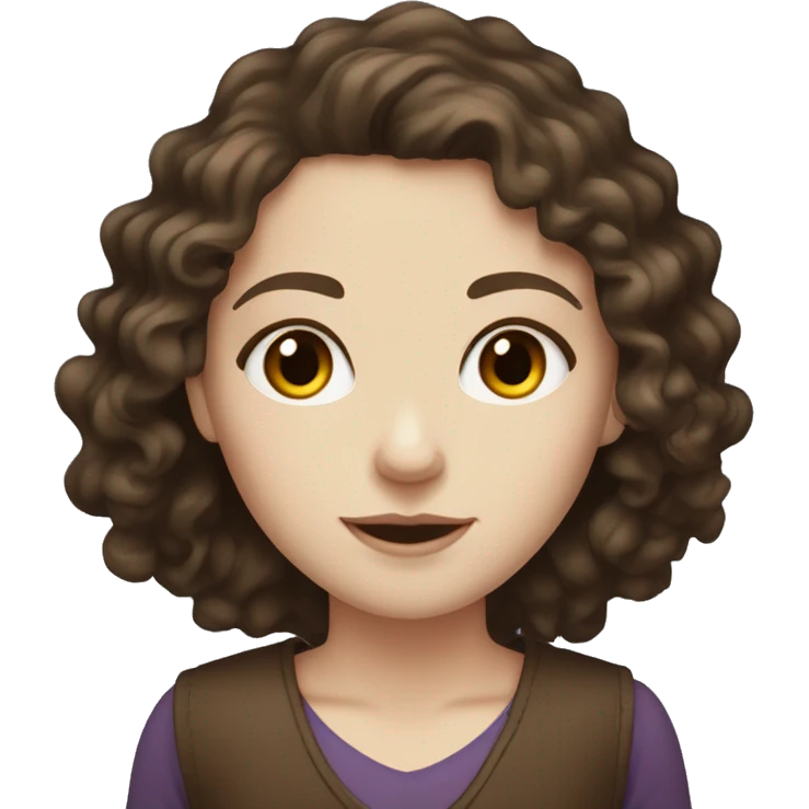 White girl with pale skin and brown eyes and dark brown curly long hair  emoji