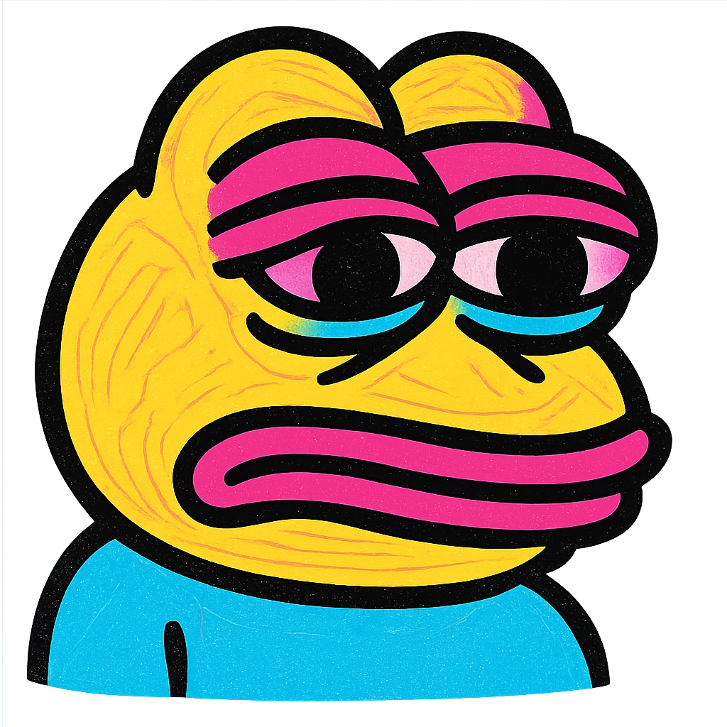 pepe the frog with a sad face expression in pop mart style emoji