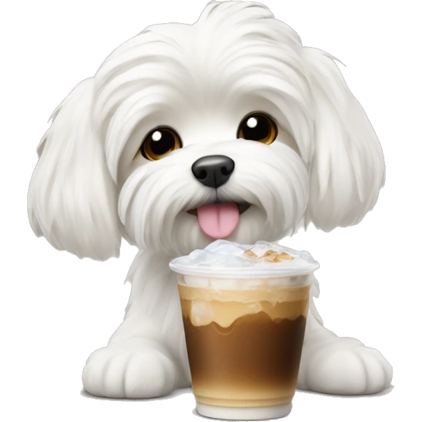 Maltese dog with iced coffee emoji