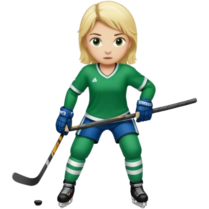 Girl hockey player full body with green jersey emoji