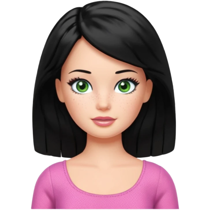 Barbie with black hair green eyes and freckles emoji