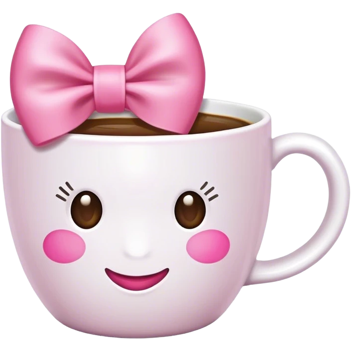 a white coffee cup with a pink bow and pink handle  emoji