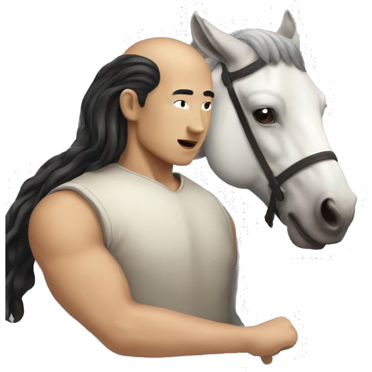Centaur with the human part a bald Asian man and the horse black emoji