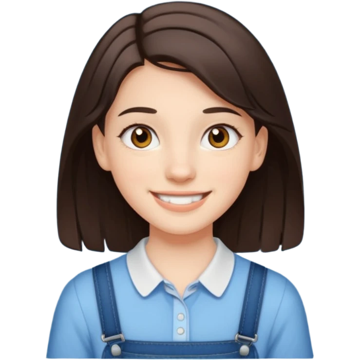 Create an icon of White teenage girl with Brown Eyes and medium length dark brown hair and She is wearing braces emoji