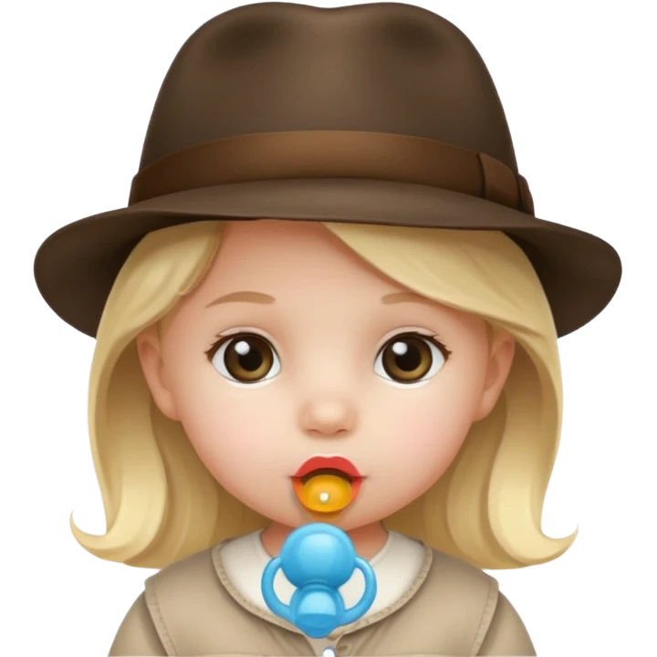 a baby girl with pacifier and fedora emoji