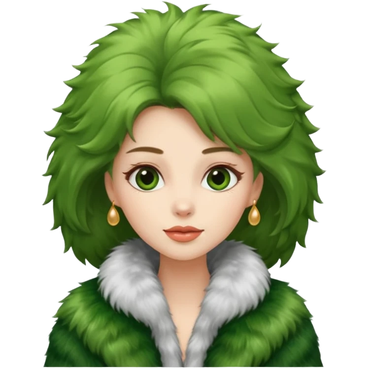 female in green fur coat emoji