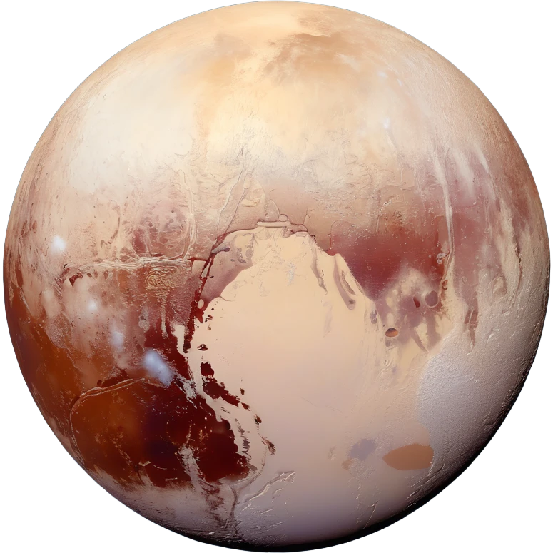 Pluto as a planet, 3D style, detailed icy texture, faint atmosphere, stars in background emoji