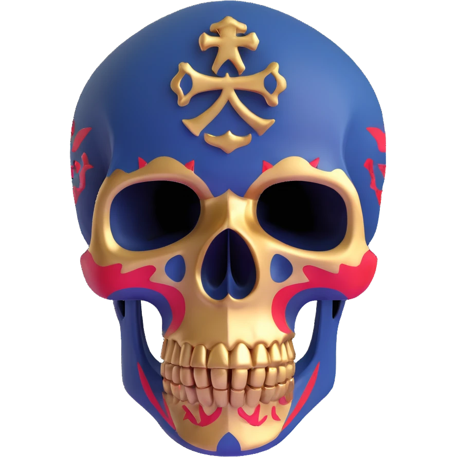 skull decorated in New Orleans Pelicans basketball team colors - navy blue, gold, and red emoji