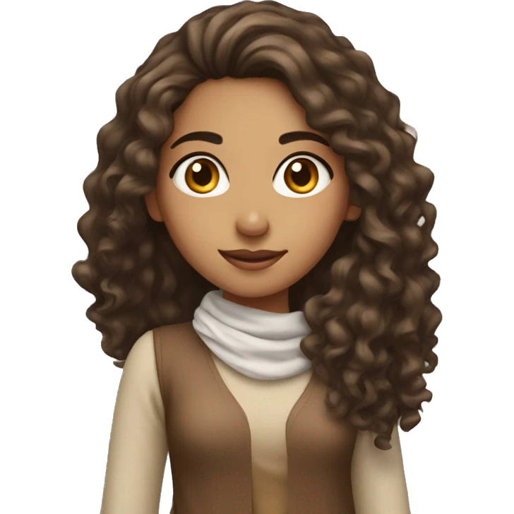 Arab girl with long curly hair brown with heart instead of eyes emoji