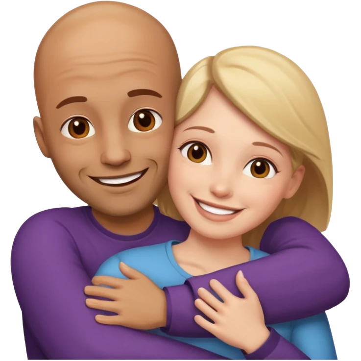 Brown bald Man and white woman hug love emoji
