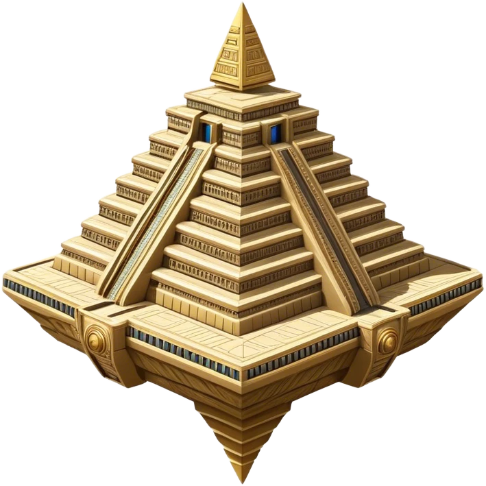 Annunaki spaceship, a massive floating ziggurat-like structure, blending ancient Sumerian aesthetics with high-tech propulsion systems emoji
