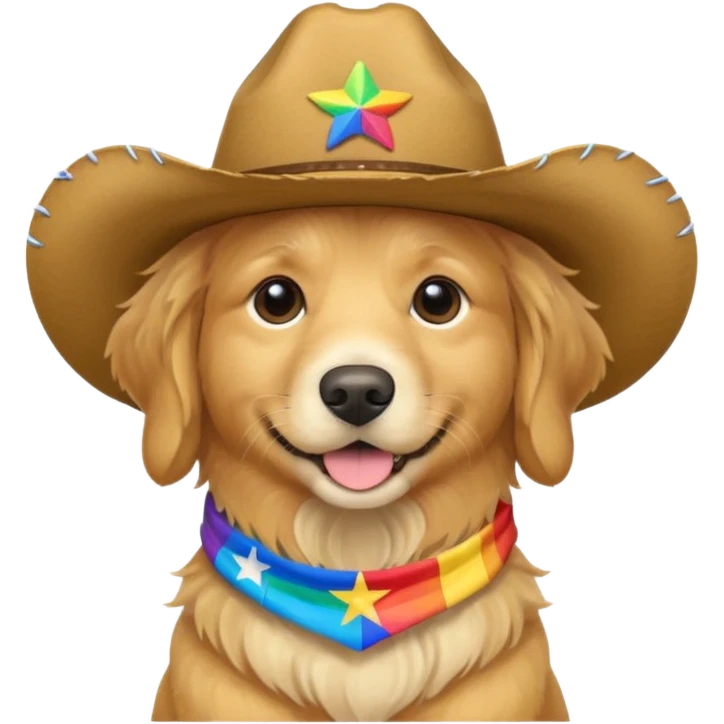 golden retriever with cowboy hat and pride flag emoji
