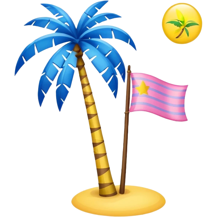 A pink flag on the sides two small blue triangles In the middle a pink palm tree coming out of the sides  yellow circle with two thick yellow stripes emoji
