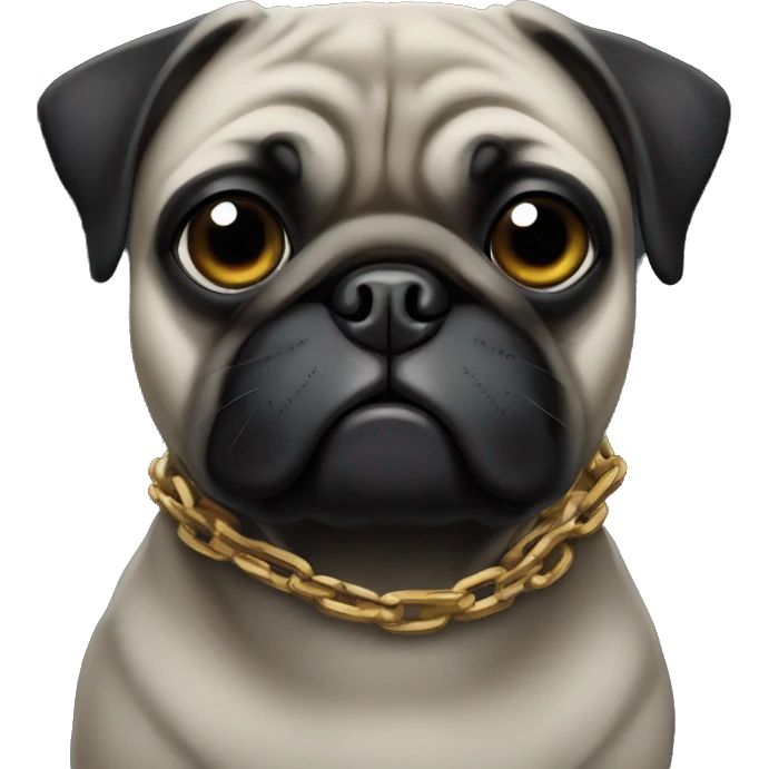 Black pug wearing a chain emoji