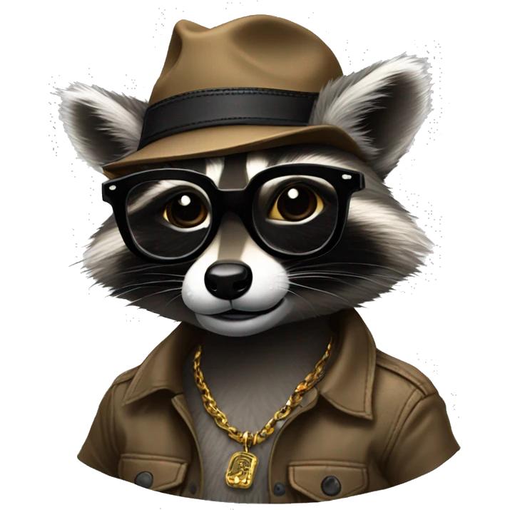 Strong raccoon with glasses, earings, tattoos, snap back hat emoji
