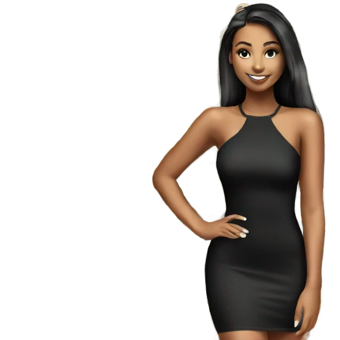 Girl taking a selfie full body black bodycon dress emoji